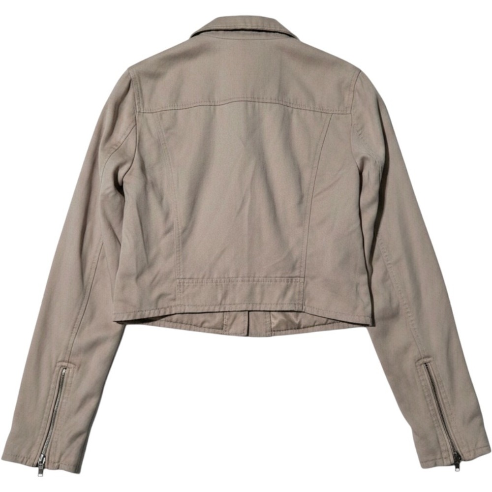 Abercrombie/Fitch Tan Twill Moto Jacket Womens XS Cropped Biker Streetwear Fall - Picture 3 of 6